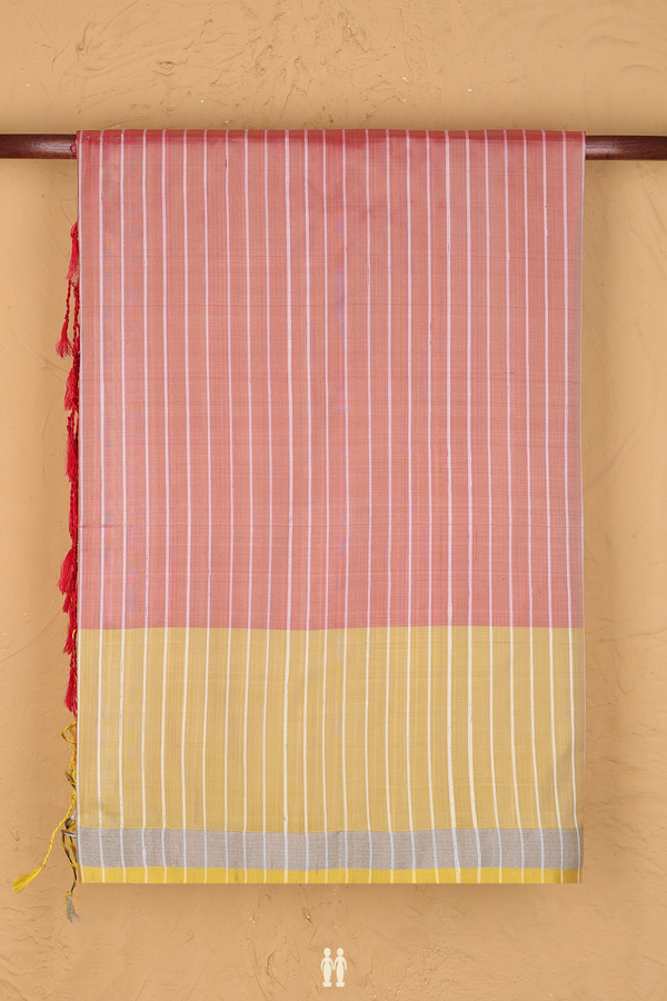 Soft Silk Saree In Dusty Orange With Stripes Design