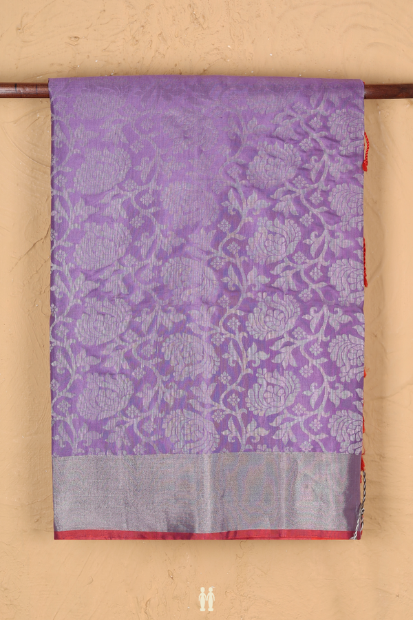 Soft Silk Saree In Dusty Purple With Floral Design