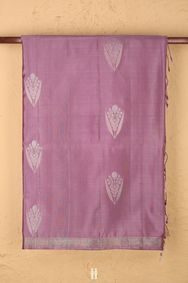 Soft Silk Saree In Dusty Purple With Zari Motifs