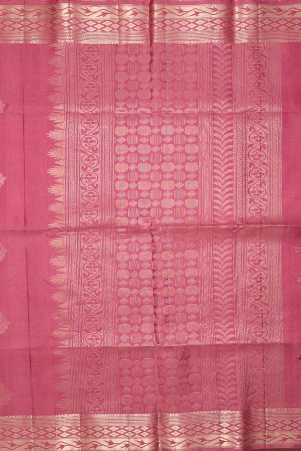 Soft Silk Saree In Dusty Red With Zari Motifs