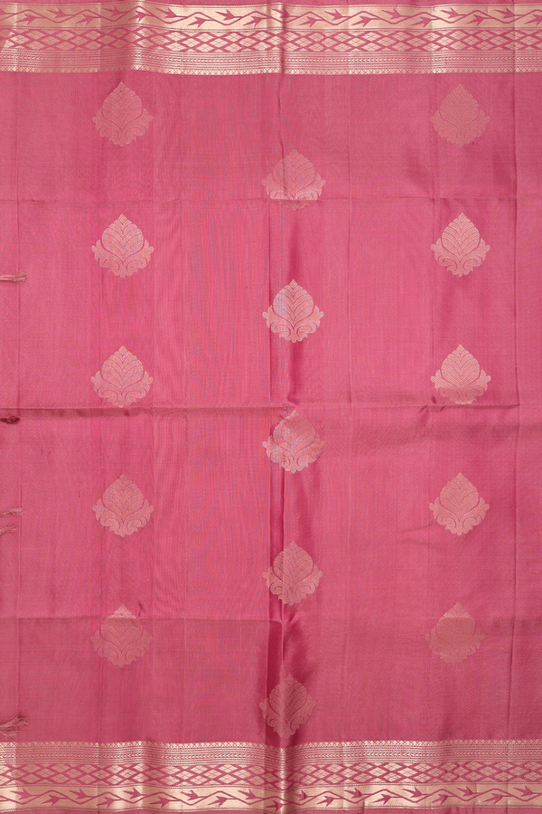 Soft Silk Saree In Dusty Red With Zari Motifs