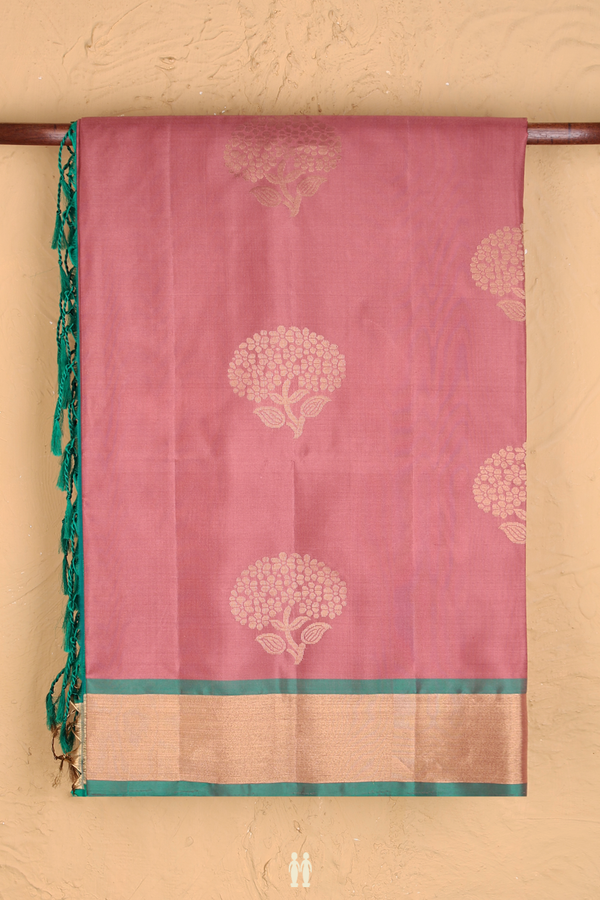 Soft Silk Saree In Dusty Rose Pink With Floral Motifs