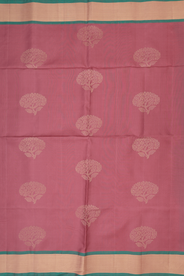 Soft Silk Saree In Dusty Rose Pink With Floral Motifs