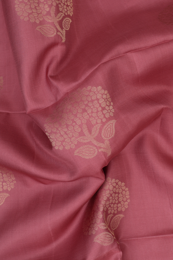 Soft Silk Saree In Dusty Rose Pink With Floral Motifs