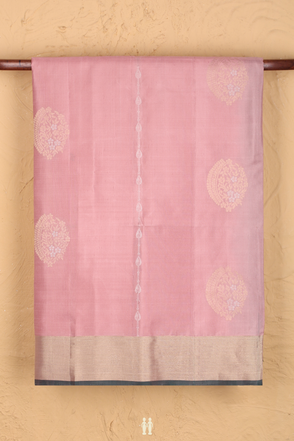 Soft Silk Saree In Dusty Rose With Zari Motifs
