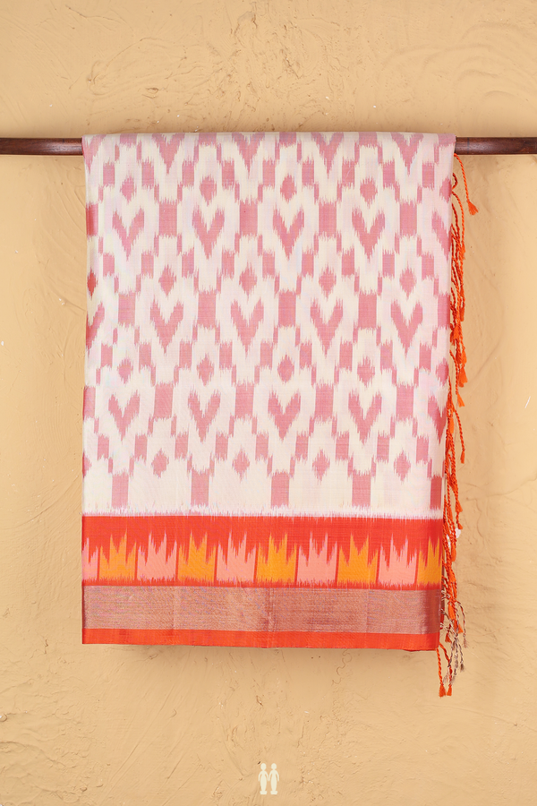 Soft Silk Saree In Egg White With Printed Design