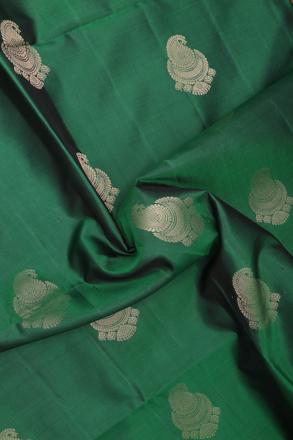 Soft Silk Saree In Emerald Green With Paisley Motifs