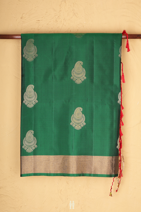 Soft Silk Saree In Emerald Green With Paisley Motifs