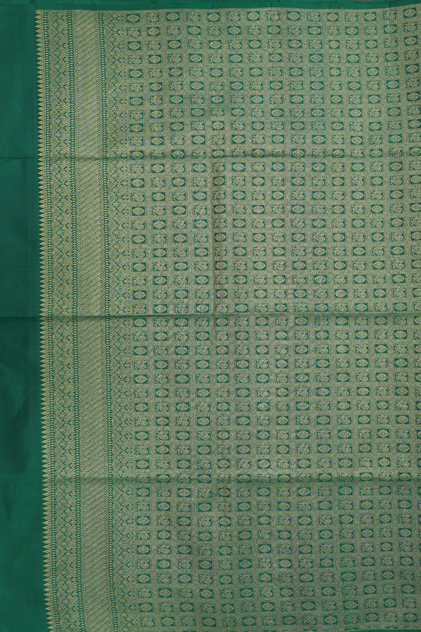 Soft Silk Saree In Emerald Green With Temple Border