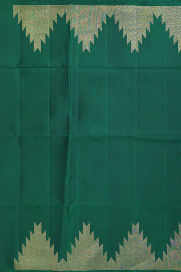 Soft Silk Saree In Emerald Green With Temple Border