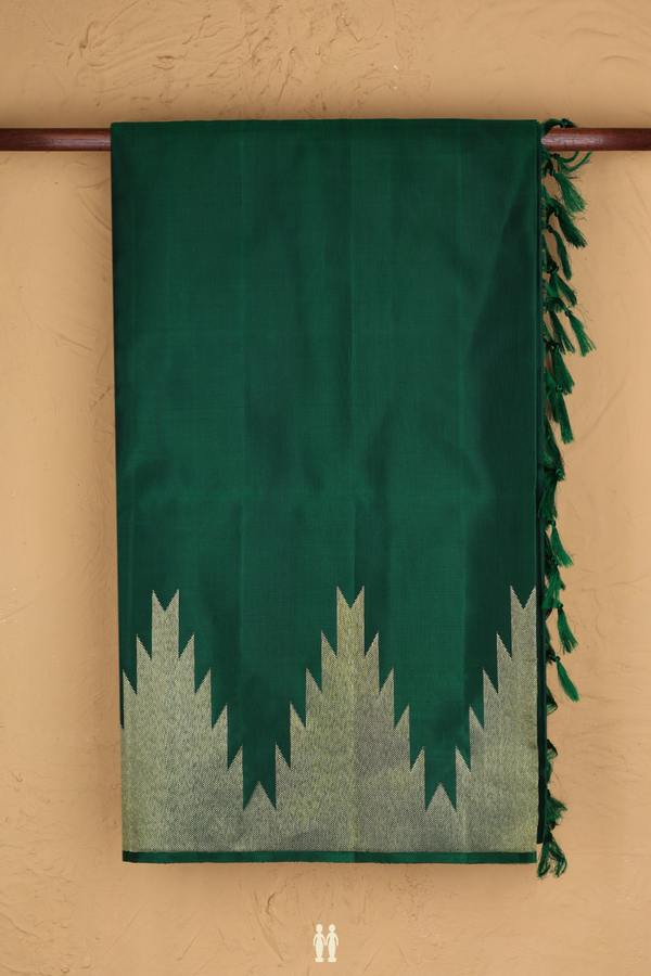 Soft Silk Saree In Emerald Green With Temple Border
