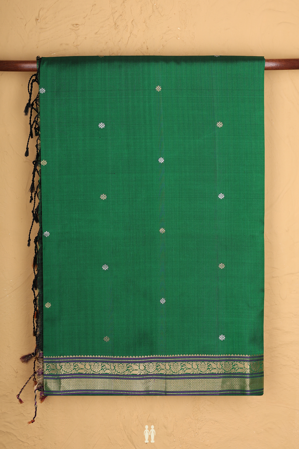 Soft Silk Saree In Emerald Green With Zari Buttas