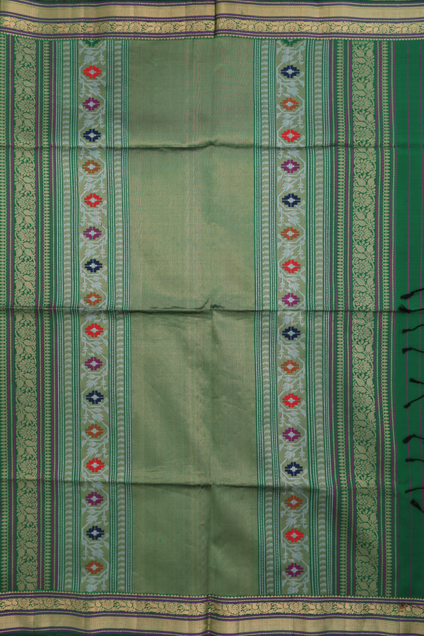 Soft Silk Saree In Emerald Green With Zari Buttas