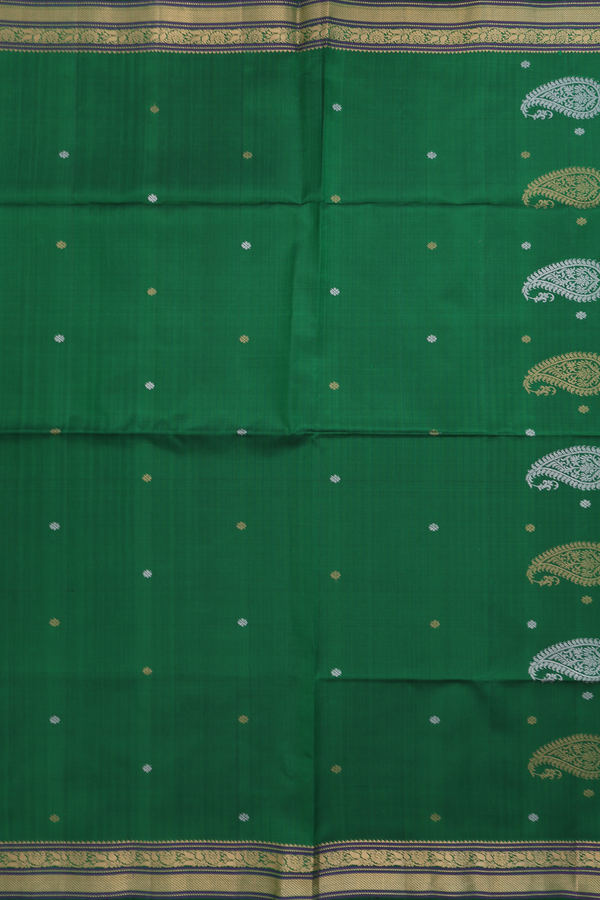 Soft Silk Saree In Emerald Green With Zari Buttas