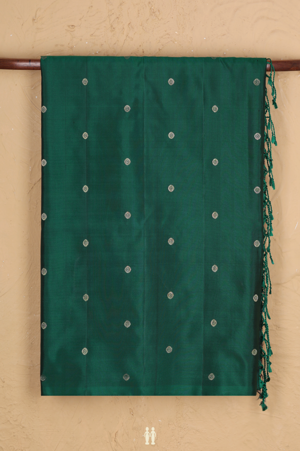 Soft Silk Saree In Emerald Green With Zari Buttis