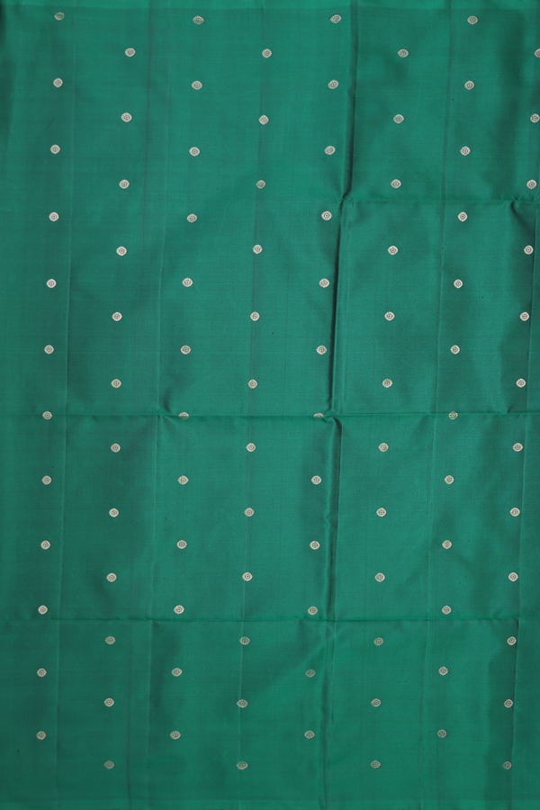 Soft Silk Saree In Emerald Green With Zari Buttis