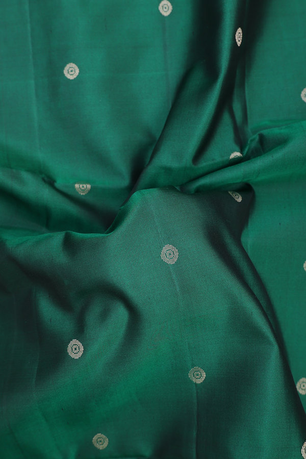 Soft Silk Saree In Emerald Green With Zari Buttis