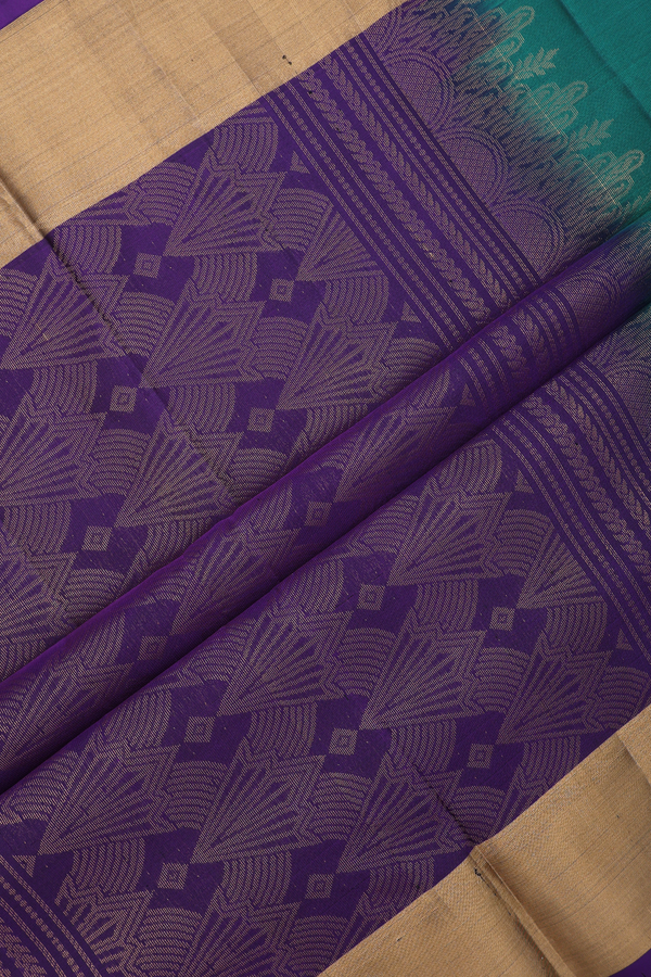 Soft Silk Saree In Emerald Green With Zari Motifs