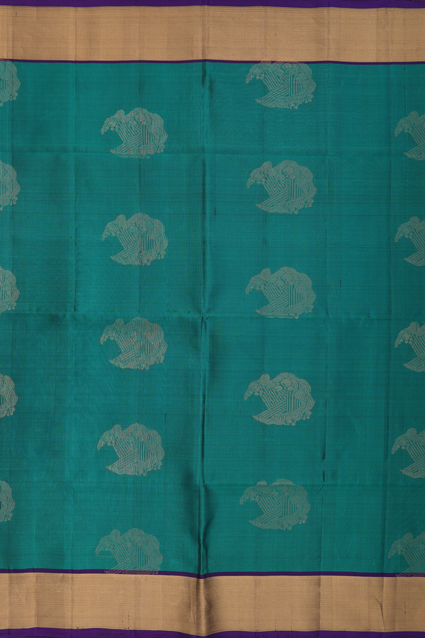 Soft Silk Saree In Emerald Green With Zari Motifs