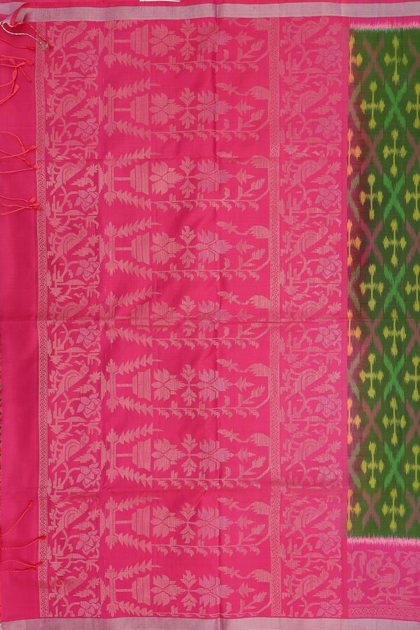 Soft Silk Saree In Fern Green With Allover Printed Design