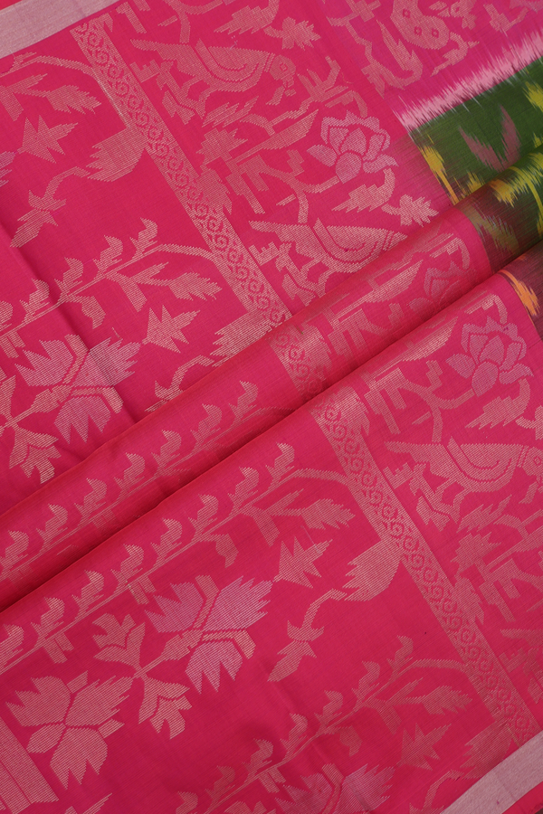 Soft Silk Saree In Fern Green With Allover Printed Design