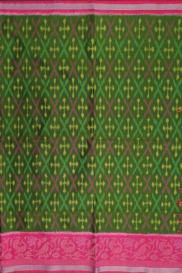 Soft Silk Saree In Fern Green With Allover Printed Design