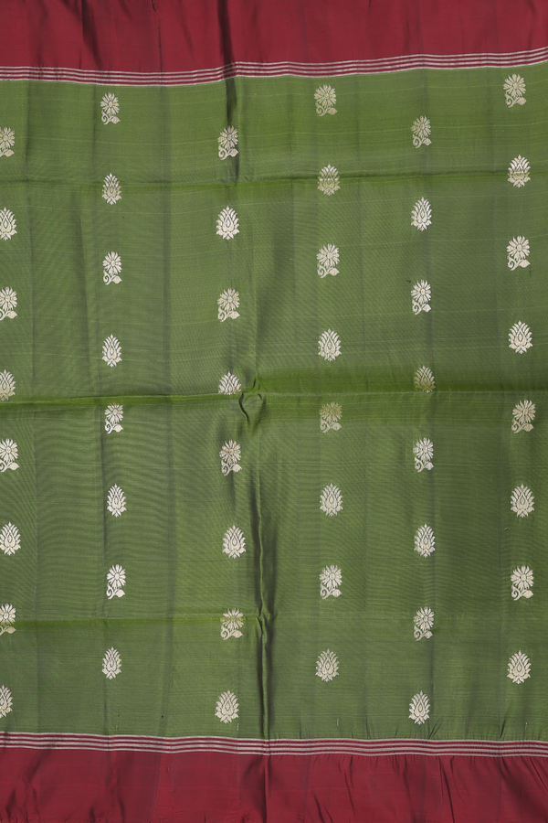 Soft Silk Saree In Fern Green With Floral Buttas