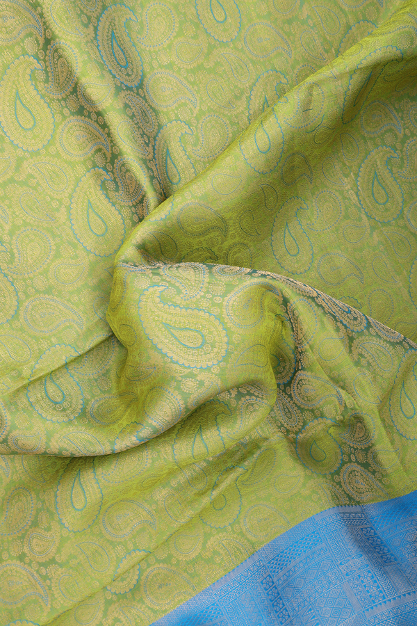Soft Silk Saree In Fern Green With Paisley Design
