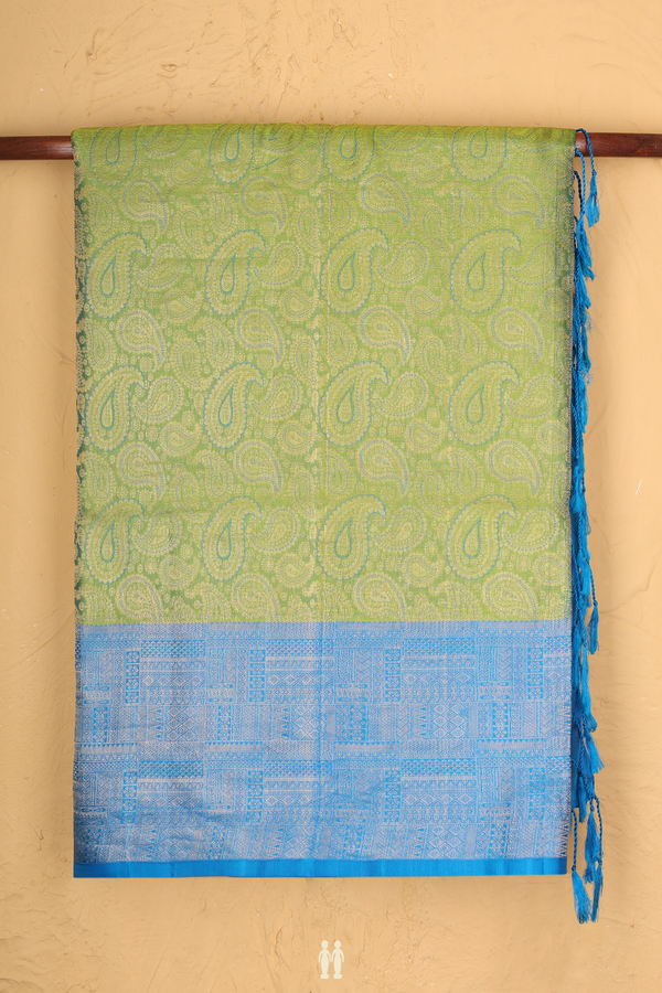 Soft Silk Saree In Fern Green With Paisley Design
