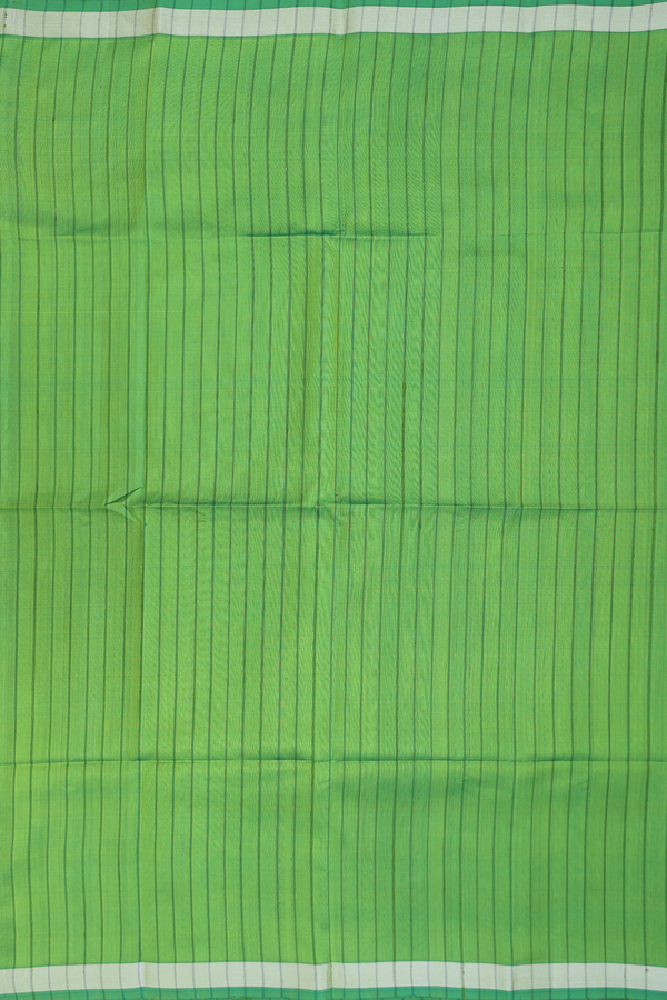 Soft Silk Saree In Parrot Green With Self Stripes Design