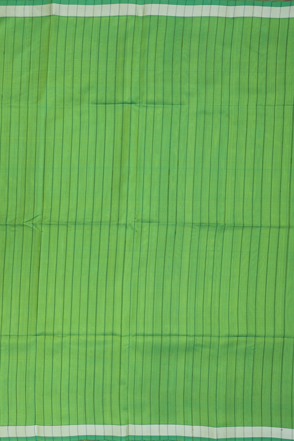 Soft Silk Saree In Parrot Green With Self Stripes Design