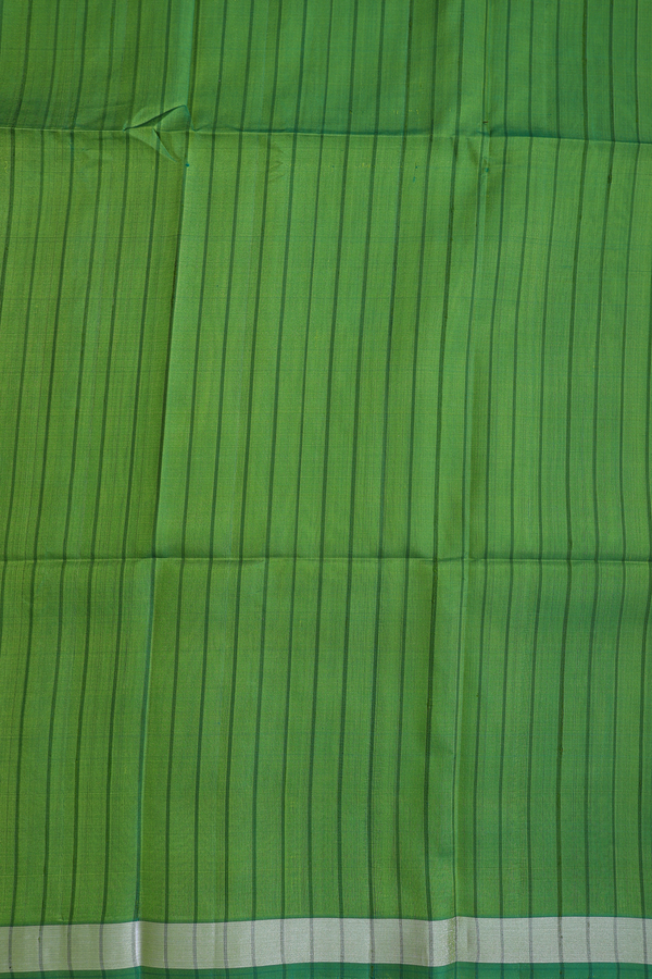 Soft Silk Saree In Parrot Green With Self Stripes Design