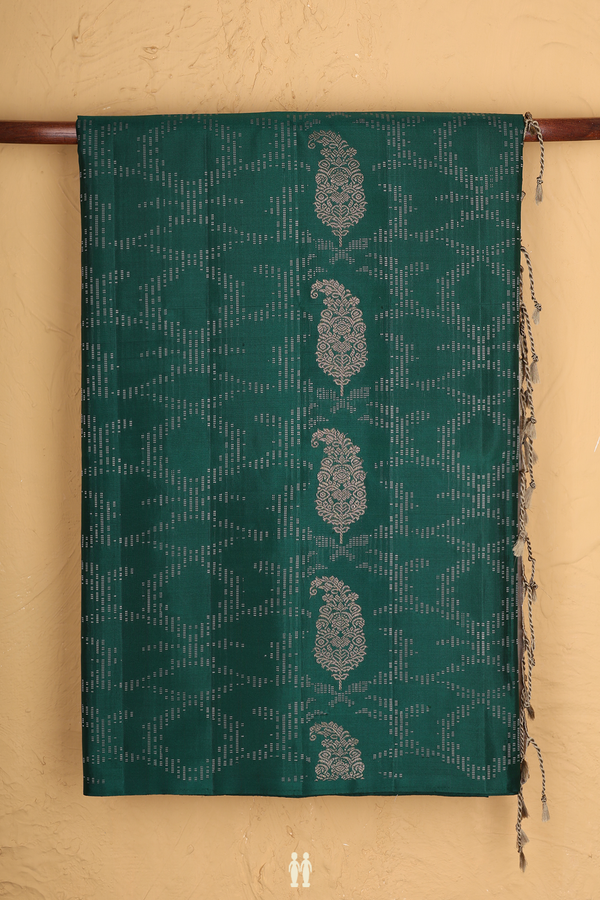 Soft Silk Saree In Forest Green In Paisley Design
