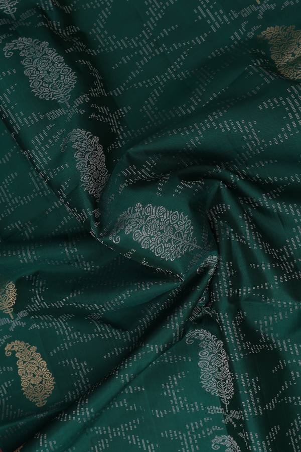 Soft Silk Saree In Forest Green In Paisley Design