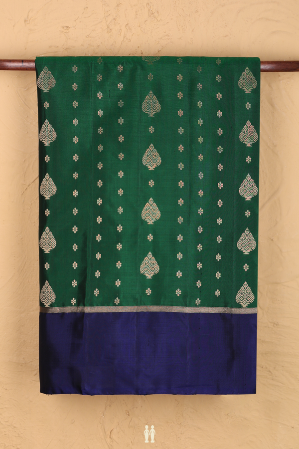 Soft Silk Saree In Forest Green With Allover Design