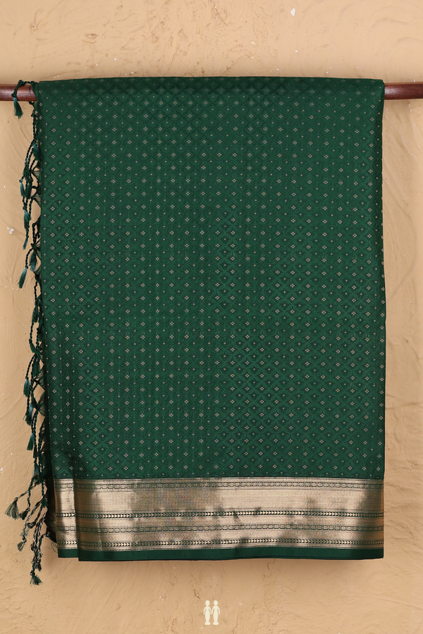 Soft Silk Saree In Forest Green With Allover Design