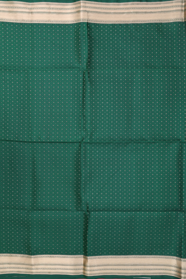 Soft Silk Saree In Forest Green With Allover Design