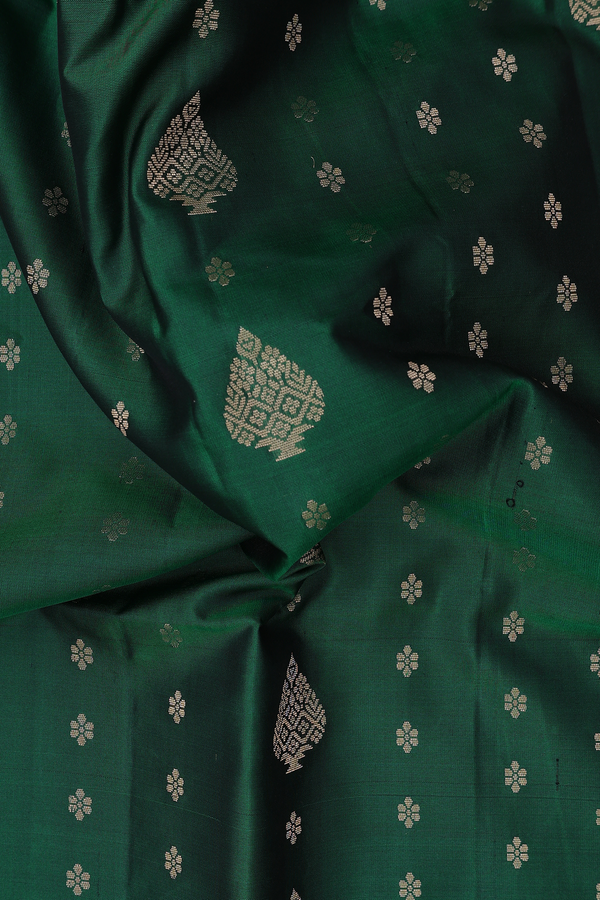 Soft Silk Saree In Forest Green With Allover Design