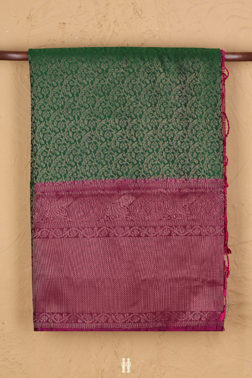 Soft Silk Saree In Forest Green With Brocade Design