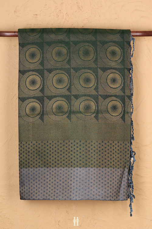 Soft Silk Saree In Forest Green With Brocade Design
