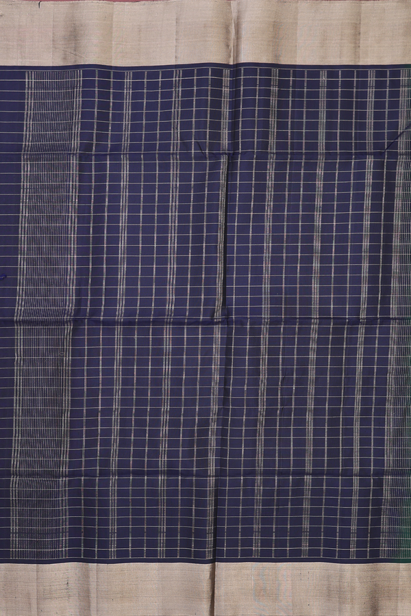Soft Silk Saree In Forest Green With Checks Design