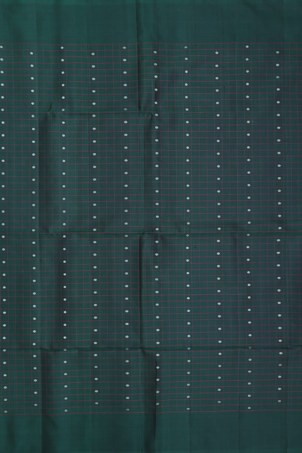 Soft Silk Saree In Forest Green With Checks Design