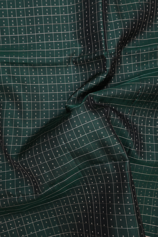 Soft Silk Saree In Forest Green With Checks Design