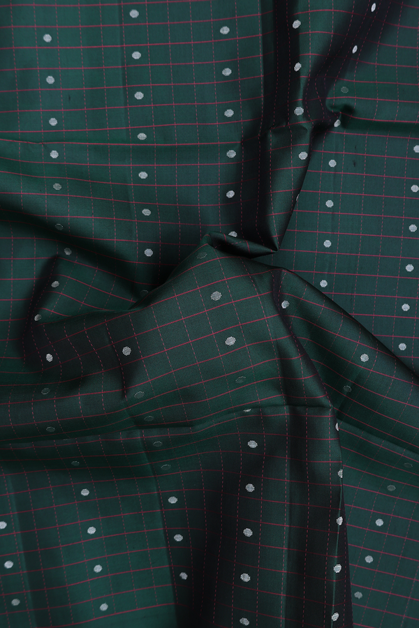 Soft Silk Saree In Forest Green With Checks Design