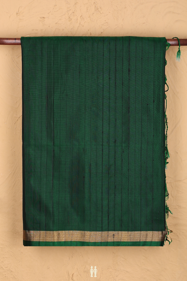 Soft Silk Saree In Forest Green With Self Stripes Design