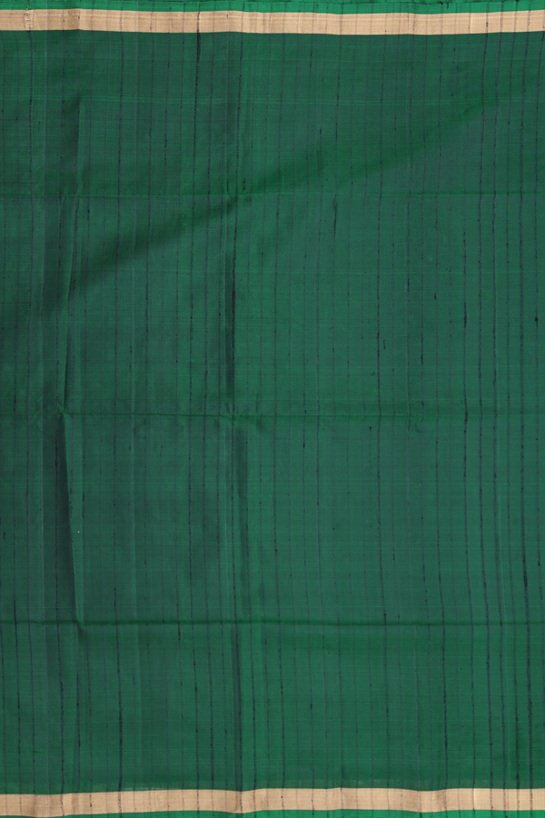 Soft Silk Saree In Forest Green With Self Stripes Design