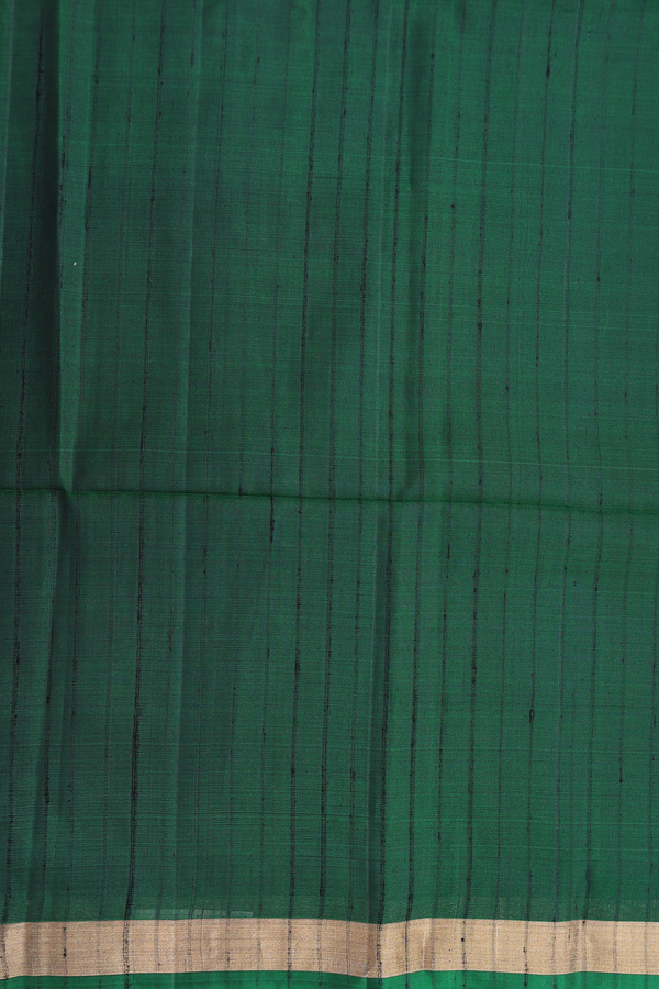Soft Silk Saree In Forest Green With Self Stripes Design