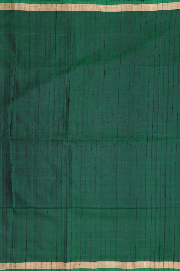 Soft Silk Saree In Forest Green With Self Stripes Design