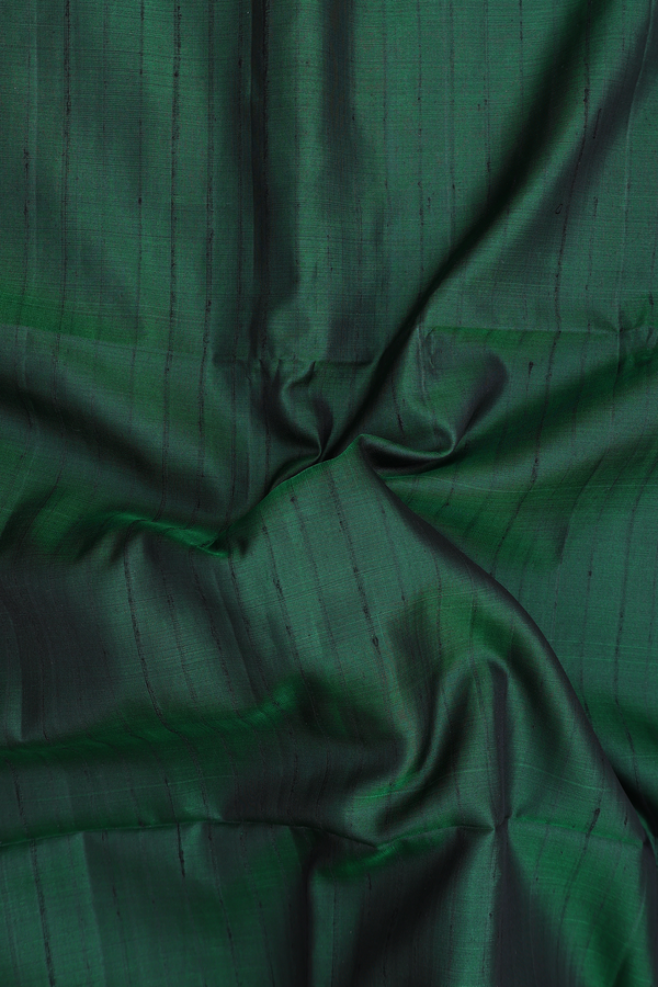 Soft Silk Saree In Forest Green With Self Stripes Design
