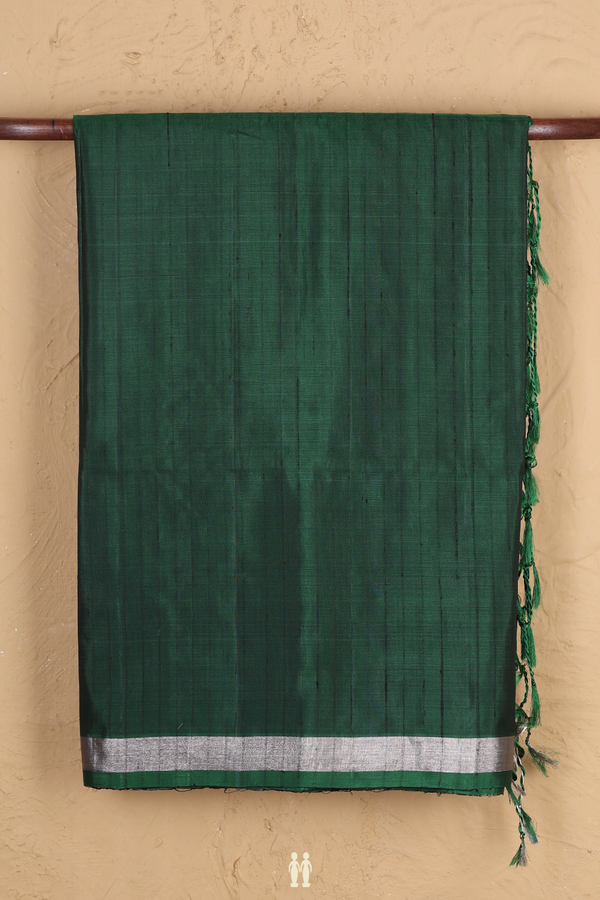 Soft Silk Saree In Forest Green With Stripes Design